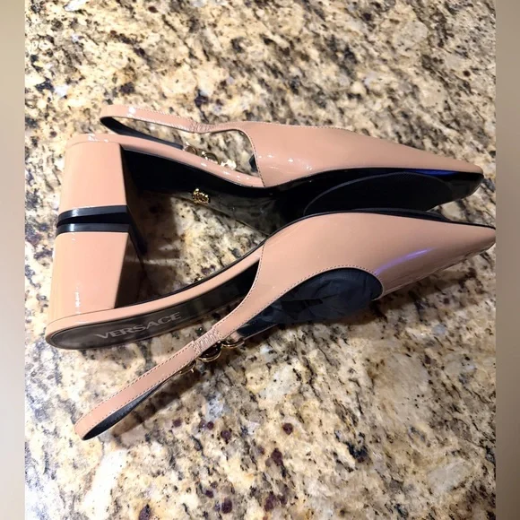 Versace Women's Nude Slingback Heels - Picture 3 of 10